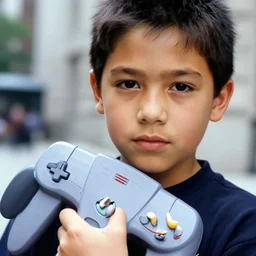 closeup potrait of a boy carrying a nintendo 64 in 1996 new york , photograph, natural light, sharp, detailed face, magazine, press, photo, Steve McCurry, David Lazar, Canon, Nikon, focus