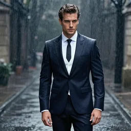 concept art of an elegant attractive man standing in the rain