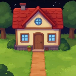 a house with a path leading up to the door, from a space themed Serria point and click 2D graphic adventure game, high quality graphics