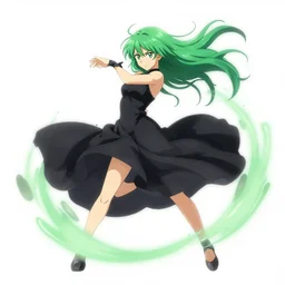 tatsumaki, a woman with green hair and a black dress, concept art by ross draws, makoto shinkai, deviantart contest winner, superflat, official art, deviantart hd, dynamic pose