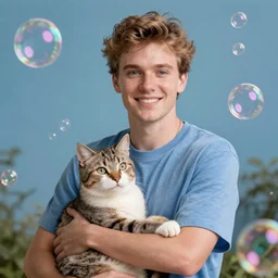 a portrait of bubbles from trailer park boys holding a cat. detailed digital art