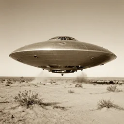 vintage photograph of a ufo big crash in the desert of roswell, sepia
