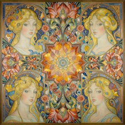 breathtaking detailed concept art painting art deco pattern of blonde faces goddesses by hsiao - ron cheng, amalgamation flowers, bizarre compositions, kaleidoscope, exquisite detail, 8 k