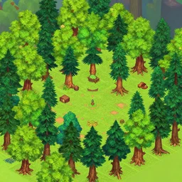 a beautiful ancient forest in an isometric video game