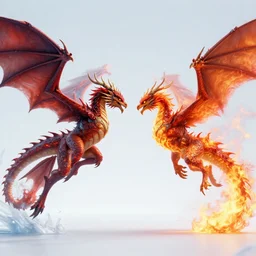 ice Phoenix fighting against fire dragon, 8k, Unreal engine, realistic