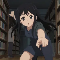anime visual, dark portrait of a young girl at the library interior at night, low light, cute face by, yuya nagai, katsura masakazu, ilya kuvshinov, dynamic pose, dynamic perspective, anime cels, flat shading, rounded eyes, realistic proportions, dramatic, crisp and sharp, detailed facial features