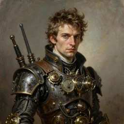 a portrait painting of a fantasy steampunk male, highly detailed, art by tristan eaton and artgerm and william - adolphe bouguereau