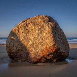 a beautiful rock on the beach, global illumination ray tracing hdr