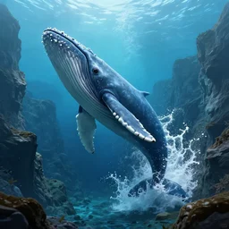 underwater canyon giant whale splash art graphic design art, fantasy, highly detailed, art by greg rutkowski