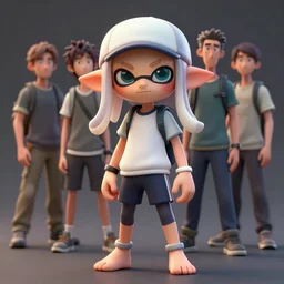 a beautiful portrait of a cute splatoon anime boy wearing sport clothing and leggings under shorts barefoot. character design by cory loftis, fenghua zhong, ryohei hase, ismail inceoglu and ruan jia. artstation, volumetric light, detailed, photorealistic, fantasy, rendered in octane