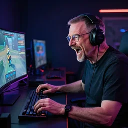 dslr photo of walter white as a twitch streamer, playing video games, room lit with leds. he is screaming at the screen. realism, sharp focus, volumetric lighting