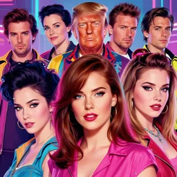 closeup portrait of pinup synthwave 8 0 s gorgeous confident young donald trump, aly fell, varga, loish, rhads, beeple, gta v, makoto shinkai, lois van baarle, blade runner!, ilya kuvshinov, rossdraws, tom bagshaw, digital art, greg rutkowski,