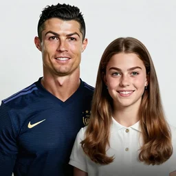 A portrait photo of Cristiano Ronaldo  teams up with a teenage queen elizabeth, perfect faces, 50 mm, award winning photography