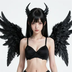 character design by jakub rebelka, yoann lossel, android james ( ( ( portrait of a black haired cute girl with black wings in a black bra ) ) ) sharp edges. ultra clear detailed. 8 k. ultra detailed, elegant, intricate, octane render