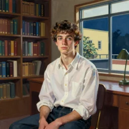 Paranoid Young Men are Trapped in a Midcentury Modern Library, art by George Tooker and Edward Hopper, existentialism