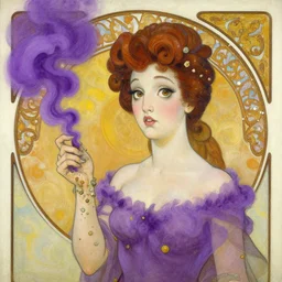 mad madam mim, ugly! warts! purple smoke in motion, floating pieces, painted art by tsuyoshi nagano, greg rutkowski, artgerm, alphonse mucha, spike painting