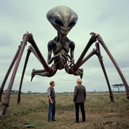 giant alien figs with big long legs. scorsese, wes anderson, kodachrome, fred herzog. epic view. cinestill film tones, by chesley bonestell, vincent di fate