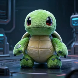cyborg stuffed turtle plushie in cyberspace, in 2 0 5 5, y 2 k cybercore, industrial low - light photography, still from a ridley scott movie