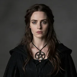 a portrait of eva green as yennefer from the witcher by paul barson and annie leibovitz, black robes with pentagram necklace, photorealistic, f 1. 8, soft lightning, high detail, 8 k
