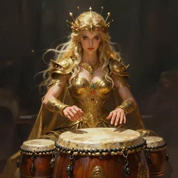 concept fantasy art character design for a powerful Bongo drums player, detailed, intricate, dnd character,