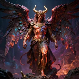 photorealistic biblically accurate demonic archangel the style of michael whelan, alex grey, and gustave dore. hyperdetailed photorealism, 1 0 8 megapixels, amazing depth, glowing rich colors, powerful imagery, psychedelic overtones, 3 d finalrender, 3 d shading, cinematic lighting, artstation concept art