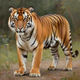 A stunning oil painting of a tiger, anatomically correct, artstation, smooth, sharp focus