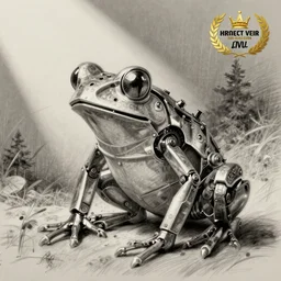 mechanical frog, pencil sketch, concept art