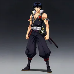 samurai warrior guy in the style of Kill la Kill(2013),Gurren Lagann,full length, exquisite detail, beautiful face,post-processing, masterpiece, volumetric lighting, high details, 8k resolution, beautiful detailed,