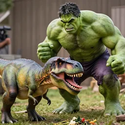hulk eating a dinosaur, behind the scene, 8 k,