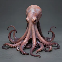 a sad humanoid octopus girl with tentacles instead of limbs sitting on the floor, photography by Michael Sowa