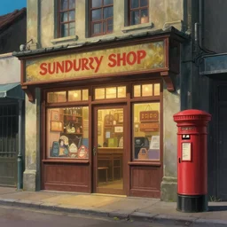 little india sundry shop, old cinema, post office, evening, highly detailed matte painting, studio ghibli, artstation