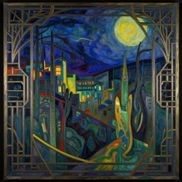 a night landscape background in art deco surrealism expressionism