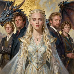 a portrait painting of emilia clarke as daenerys targaryen in fantastic dress next to a dragon, medium shot, symmetrical face, by jaime jones, tom bagshaw, lawrence alma - tadema, greg rutkowski, deviantart contest winner, fantasy art, intricate, elegant, highly detailed, 8 k, digital painting, concept art, sharp focus, illustration, golden ratio