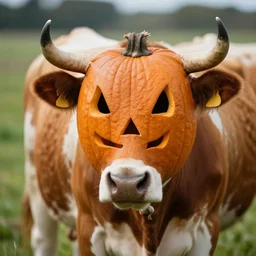 cow body with a pumpkin head, photorealistic, 8 k