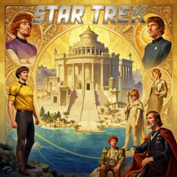 STAR TREK atlantis city on land designed in ancient Greece, (SFW) safe for work, photo realistic illustration by greg rutkowski, thomas kindkade, alphonse mucha, loish, norman rockwell