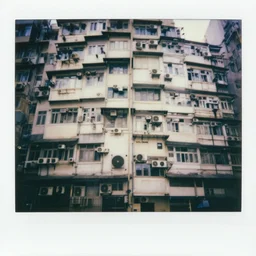 polaroid of hong kong slums, apartments, A/C units