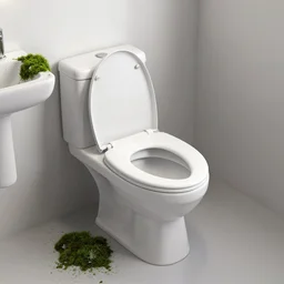 a messy toilet with a washbasin with moss, trending on artstation, mixed media, octane rendering