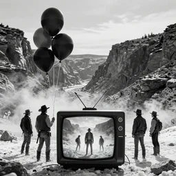 black and white television movie, cowboys and indians, ice, black balloons, canyon, ambush smoke signals, blood brothers