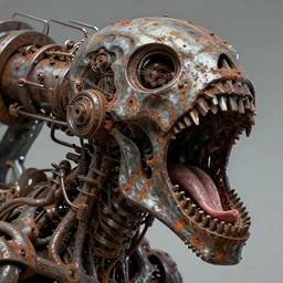 a close up of a long machine made of teeth and rusted metal, meat machine, bio, concept art by giger, cgsociety, assemblage, trypophobia, greeble, grotesque, biomechanical open chewing mouth