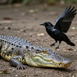 Fusion between a crocodile and a crow, photomorph, realistic anatomy