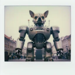 low saturation photograph!! giant oversized cyborg chihuahua dog as cyborg mecha robot, in legnica, cinematic focus, polaroid photo, vintage, neutral dull colors, soft lights, foggy, overcast, by oleg oprisco, by thomas peschak, by discovery channel, by victor enrich, by gregory crewdson