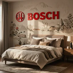 a cozy bedroom decorated by Bosch, detailed, high resolution, wow!, intricate