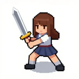 a pixel single sprite of a girl holding a sword, pixel art, isometric 2 d game art, 1 6 bit, dynamic pose, # pixelart