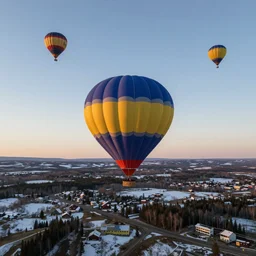 aerial photography, lapland, hot air balloons, flying, dusk