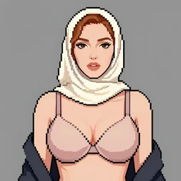 christina hendricks wearing large bra with hijab, pixel digital art, - n 9
