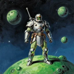 sardaukar warrior on green planet, vintage sci - fi art, by bruce pennington