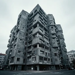 brutalism architecture photography, design by gerd hanska, cyberpunk atmosphere, realistic, 4 k