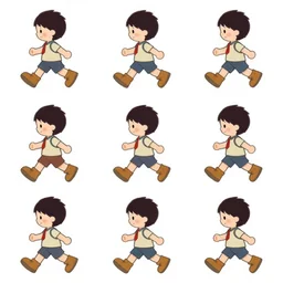 animation sprite sheet, 6 sprites depicting a walking character