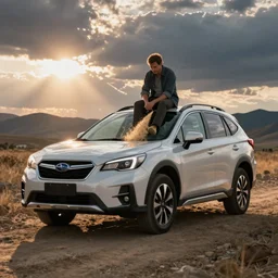 “ saul goodman defecating through a sunroof of a subaru suv ”