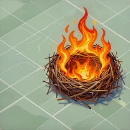 oil paint of bird's nest of flames, isometric view, isometric map, by craig mullins by jakub rozalski